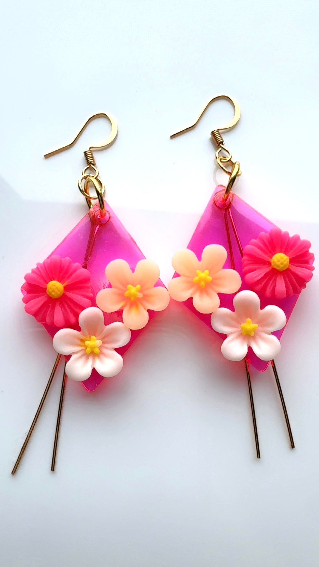 Hot Pink Floral Dangle Earrings