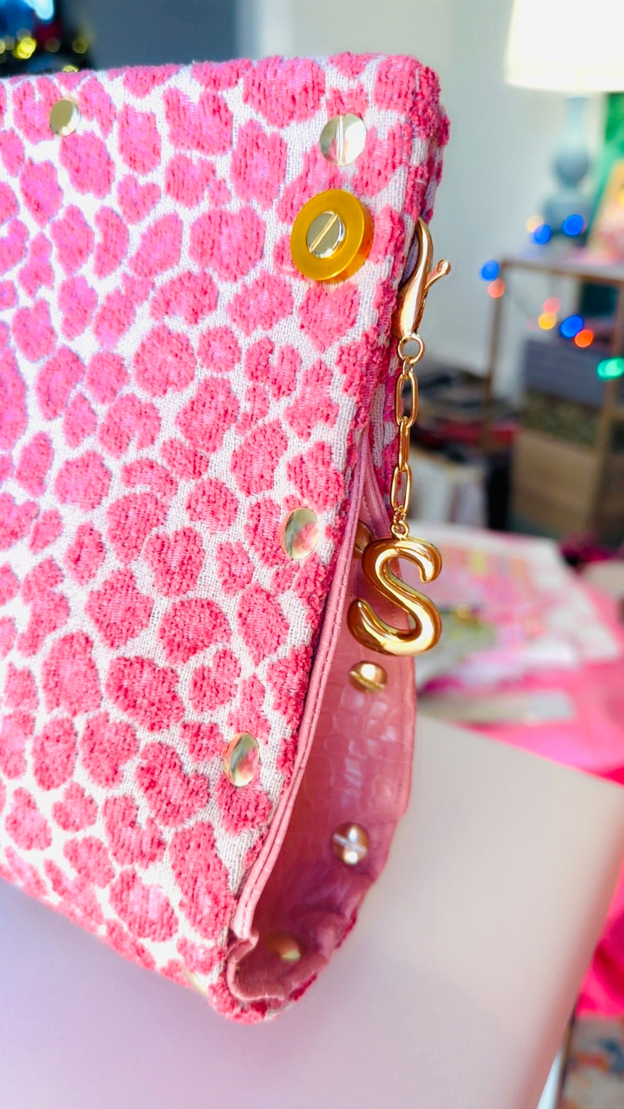 Pink Leopard Chenille Clutch