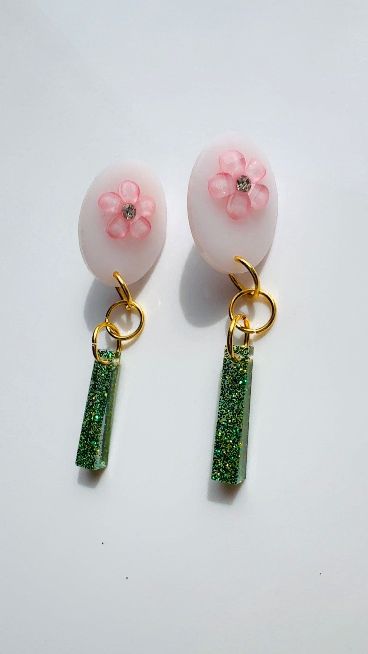 Blush and Green Floral Pendulum Earrings