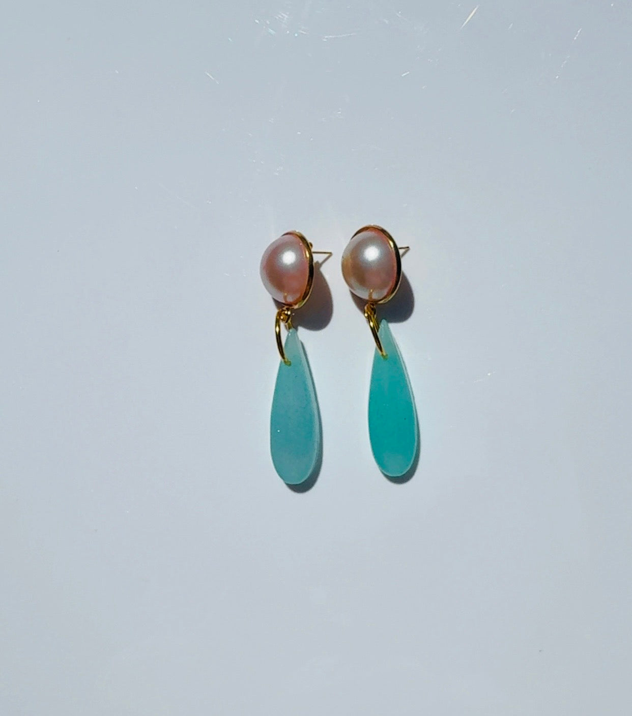 Blush Big Pearl Blue Chandelier Ear Candy