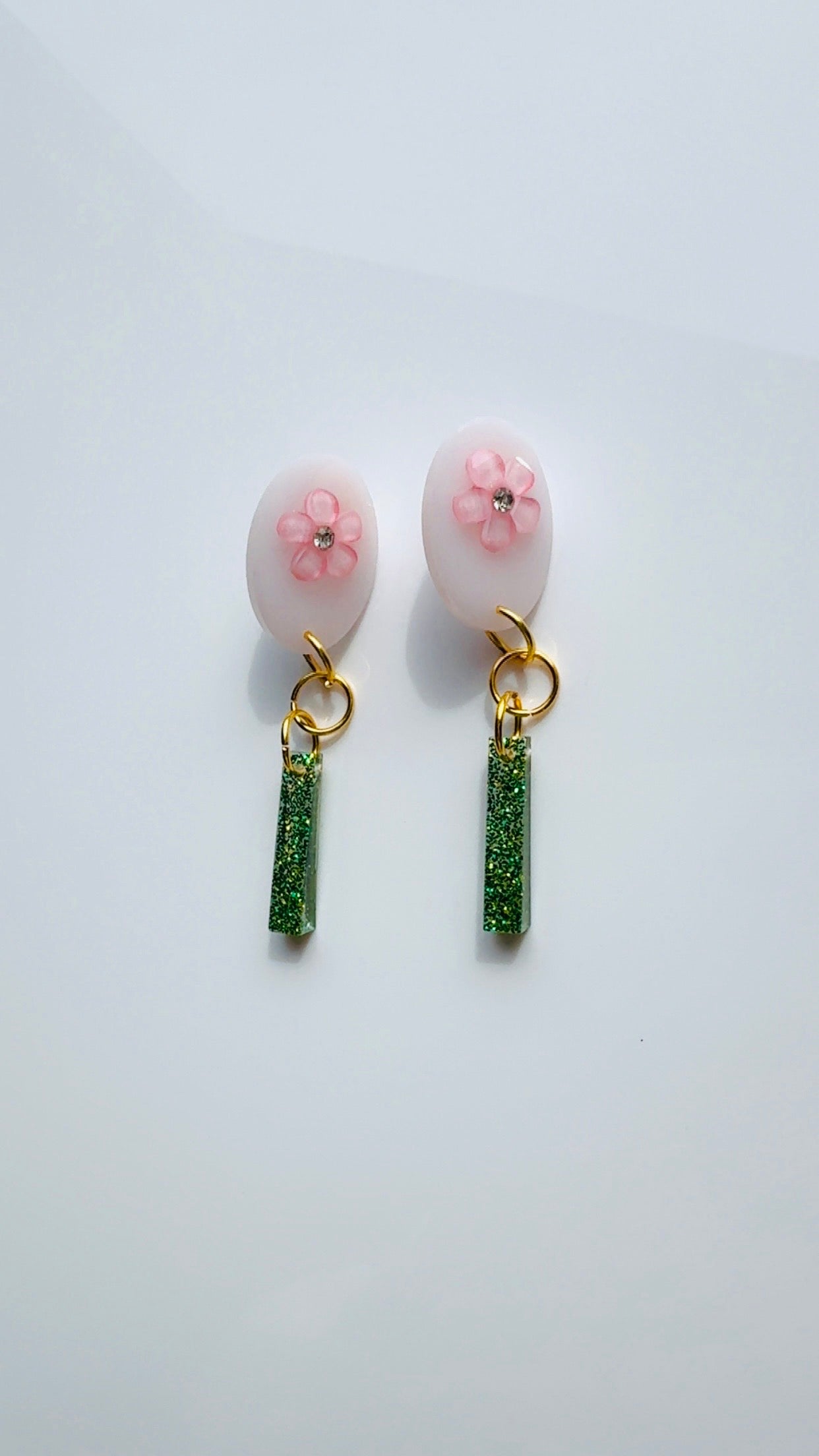 Blush and Green Floral Pendulum Earrings