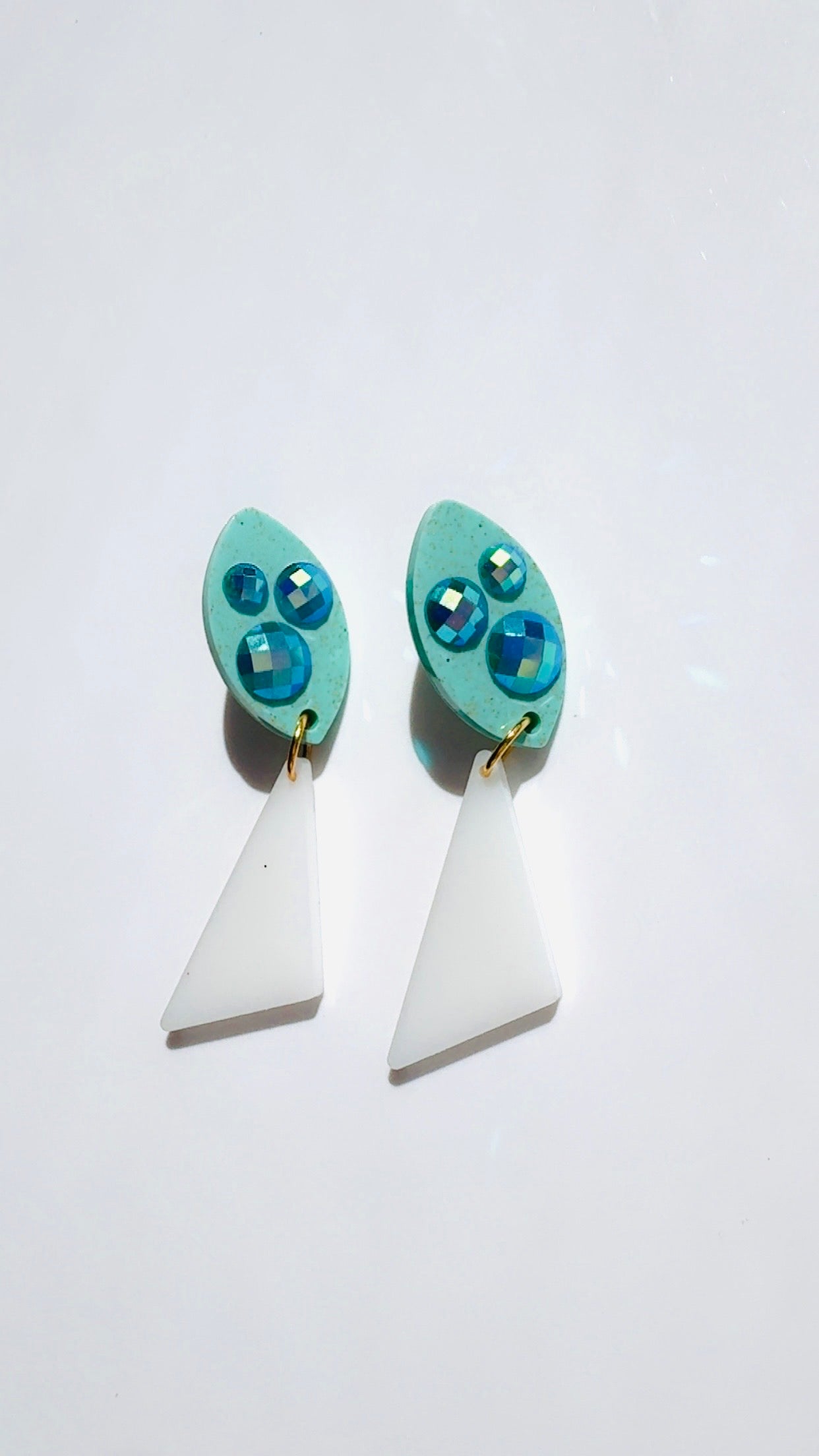 Blue and White Disco Earrings