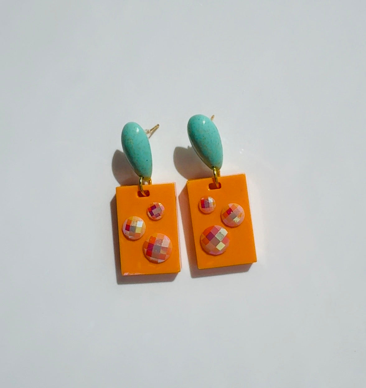 Orange Turquoise Rectangle Dangle Earrings