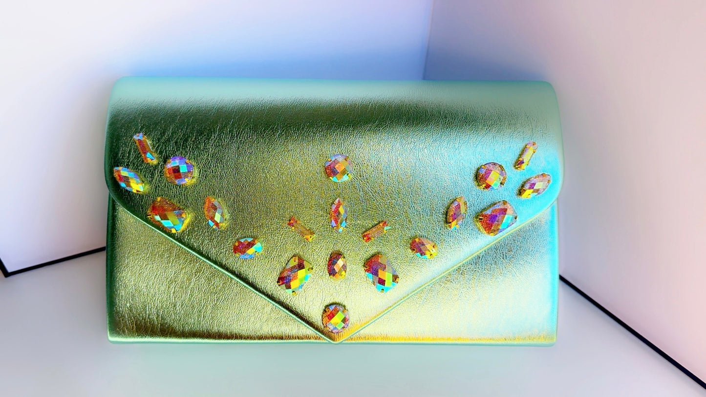 Mint Metallic Bling Clutch