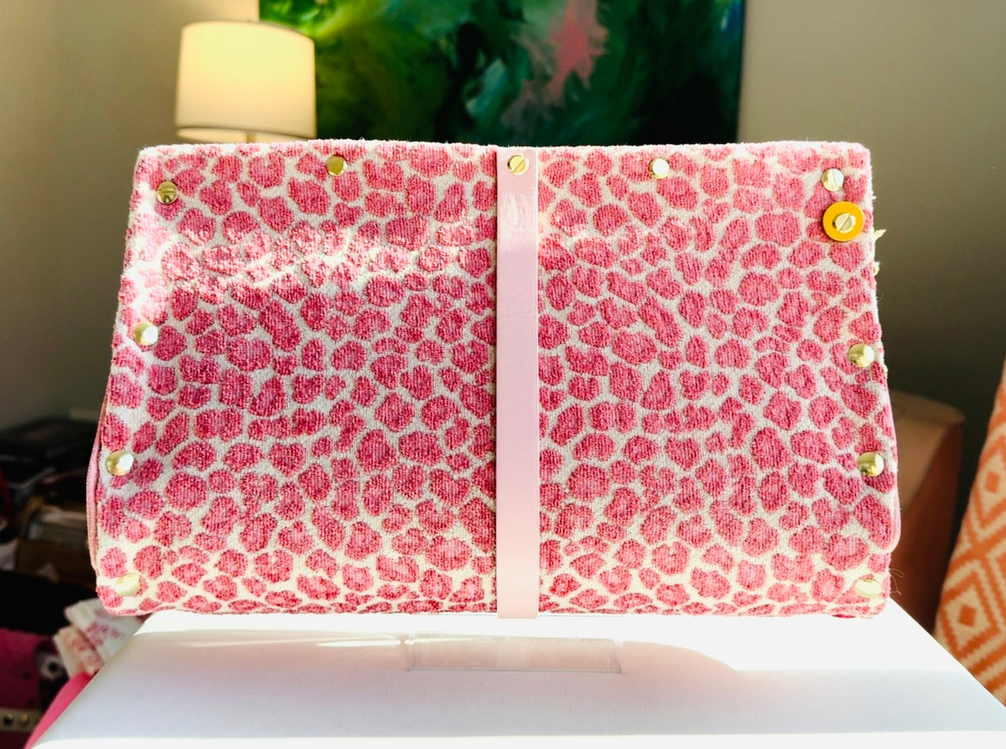 Pink Leopard Chenille Clutch