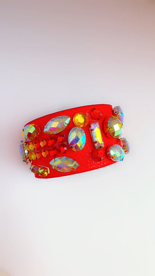 Red Leather Bling Cuff