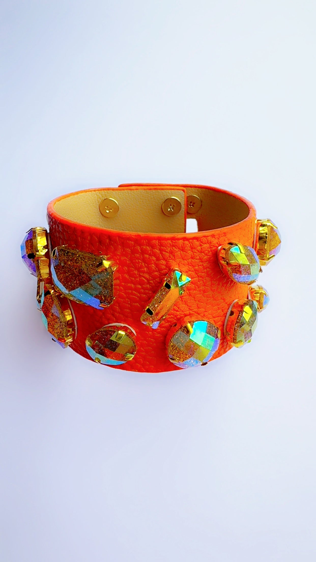 Orange Leather Bling Cuff