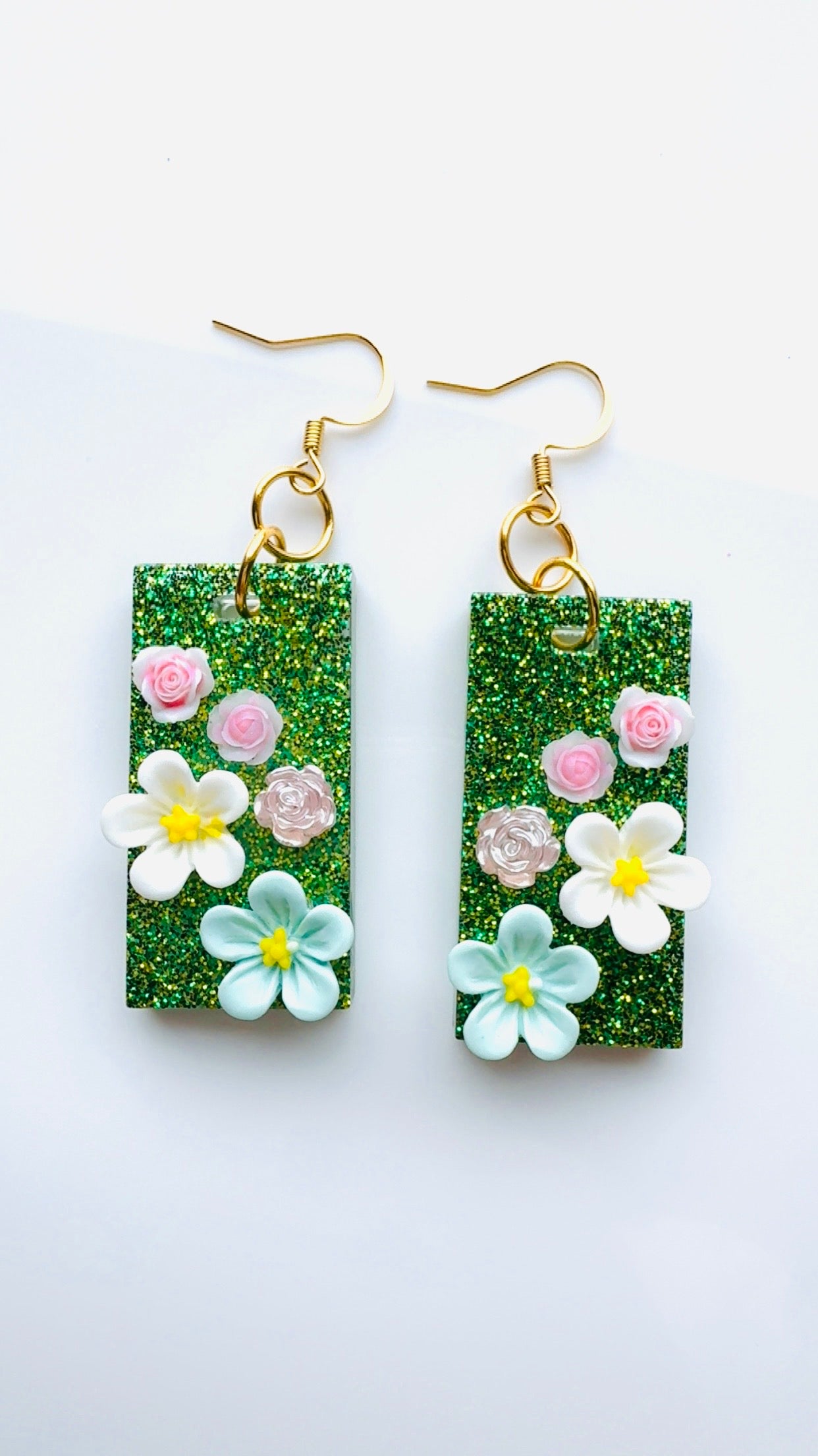 Green Garden Floral Earrings