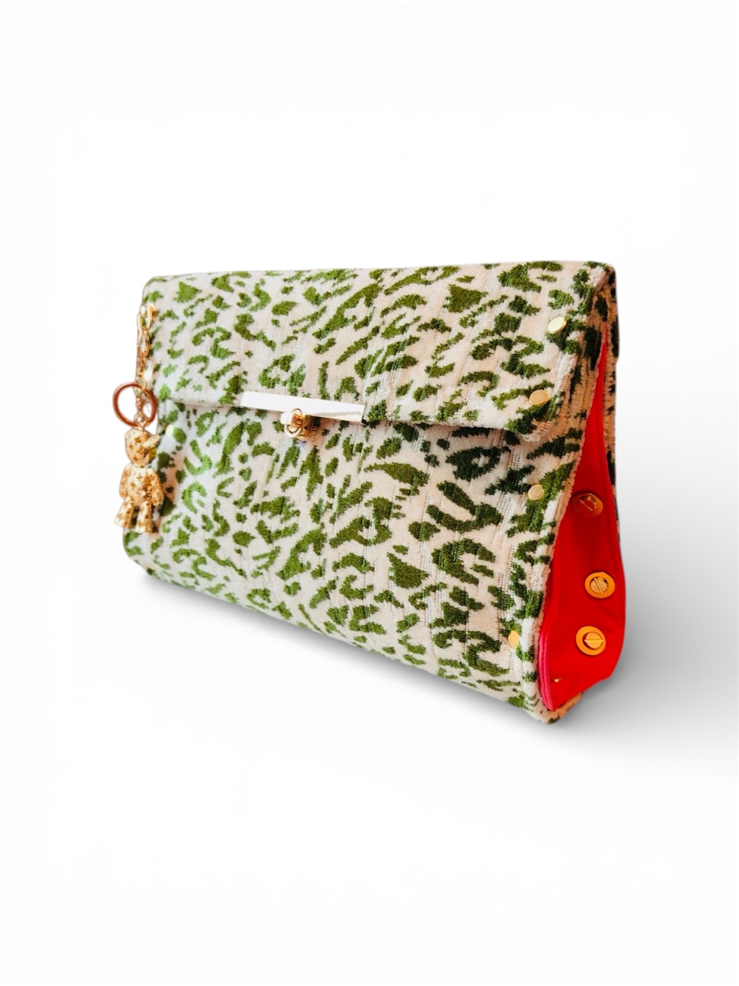 Wicked Green and Pink Clutch with Bear Keychain