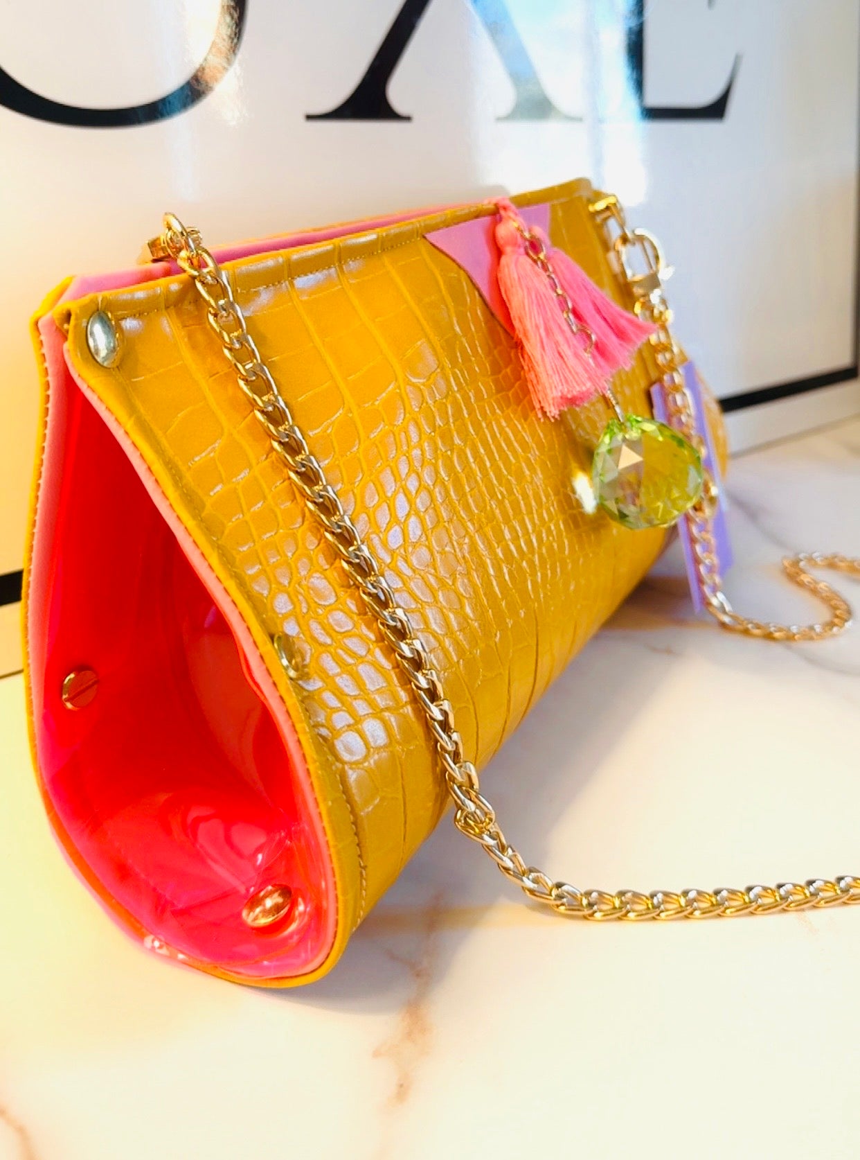 Yellow Brick Rd and Pink Vinyl Clutch