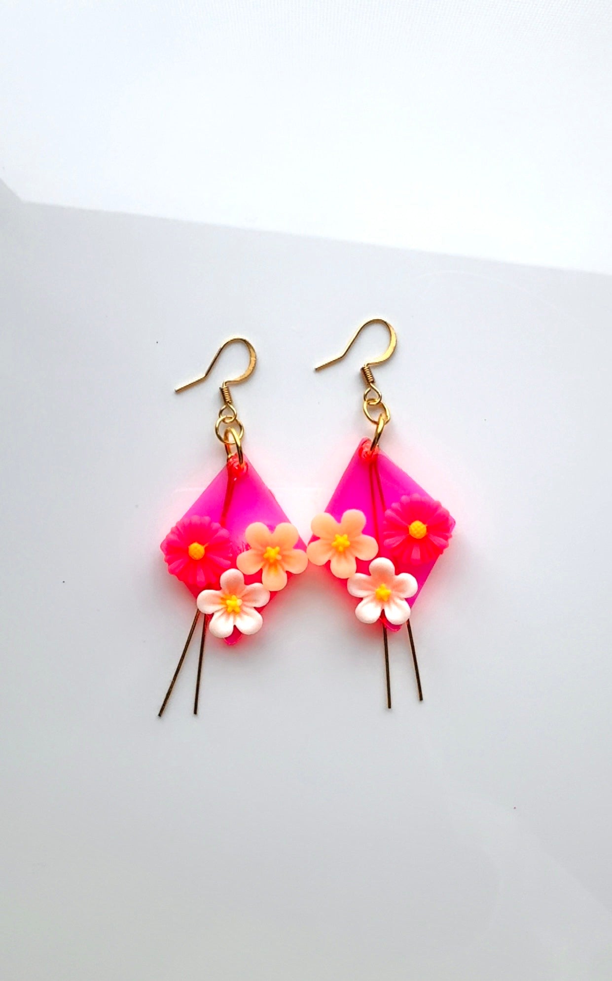 Hot Pink Floral Dangle Earrings
