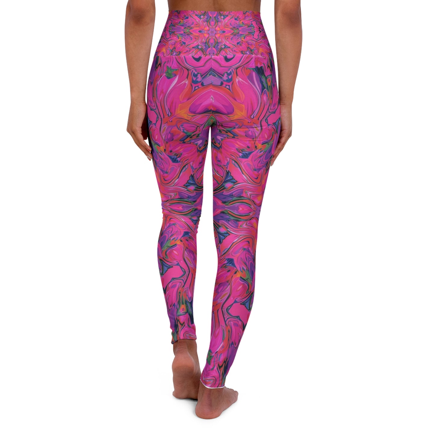 High-Waist Pink Marble Yoga Leggings — Vibrant Abstract AOP Activewear