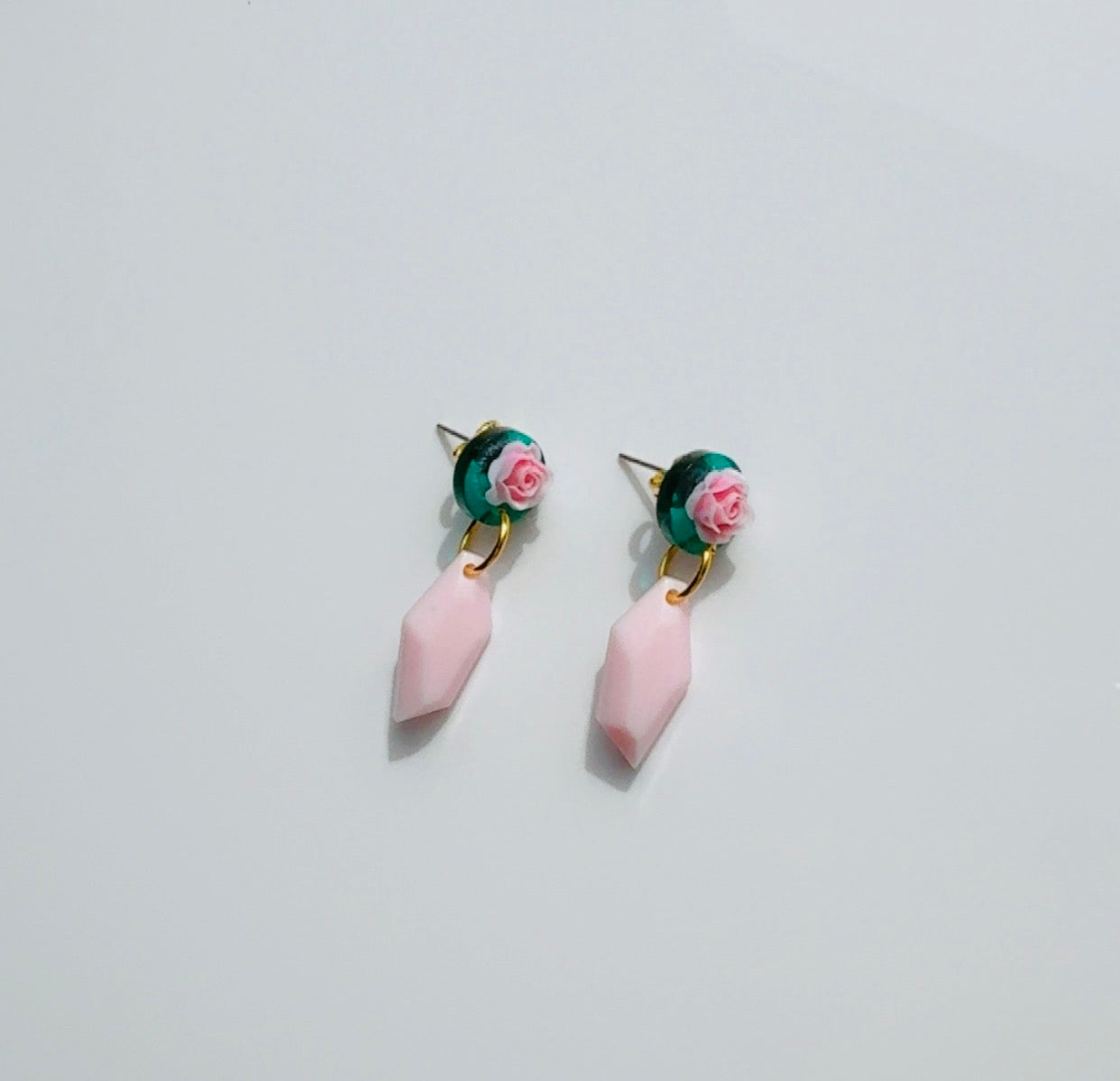 Pink Rose Pendulum Earrings
