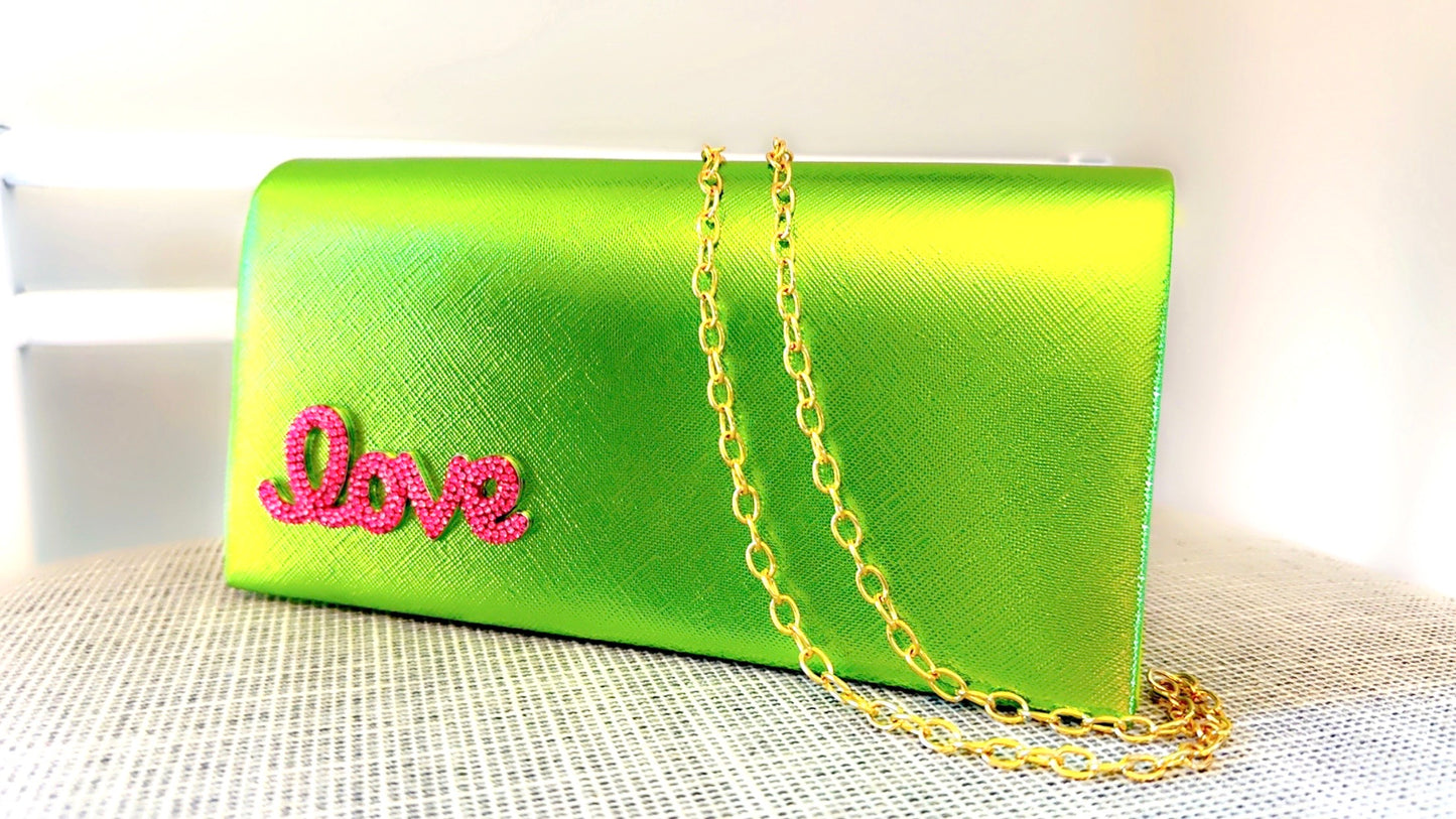 Metallic Green Love Clutch
