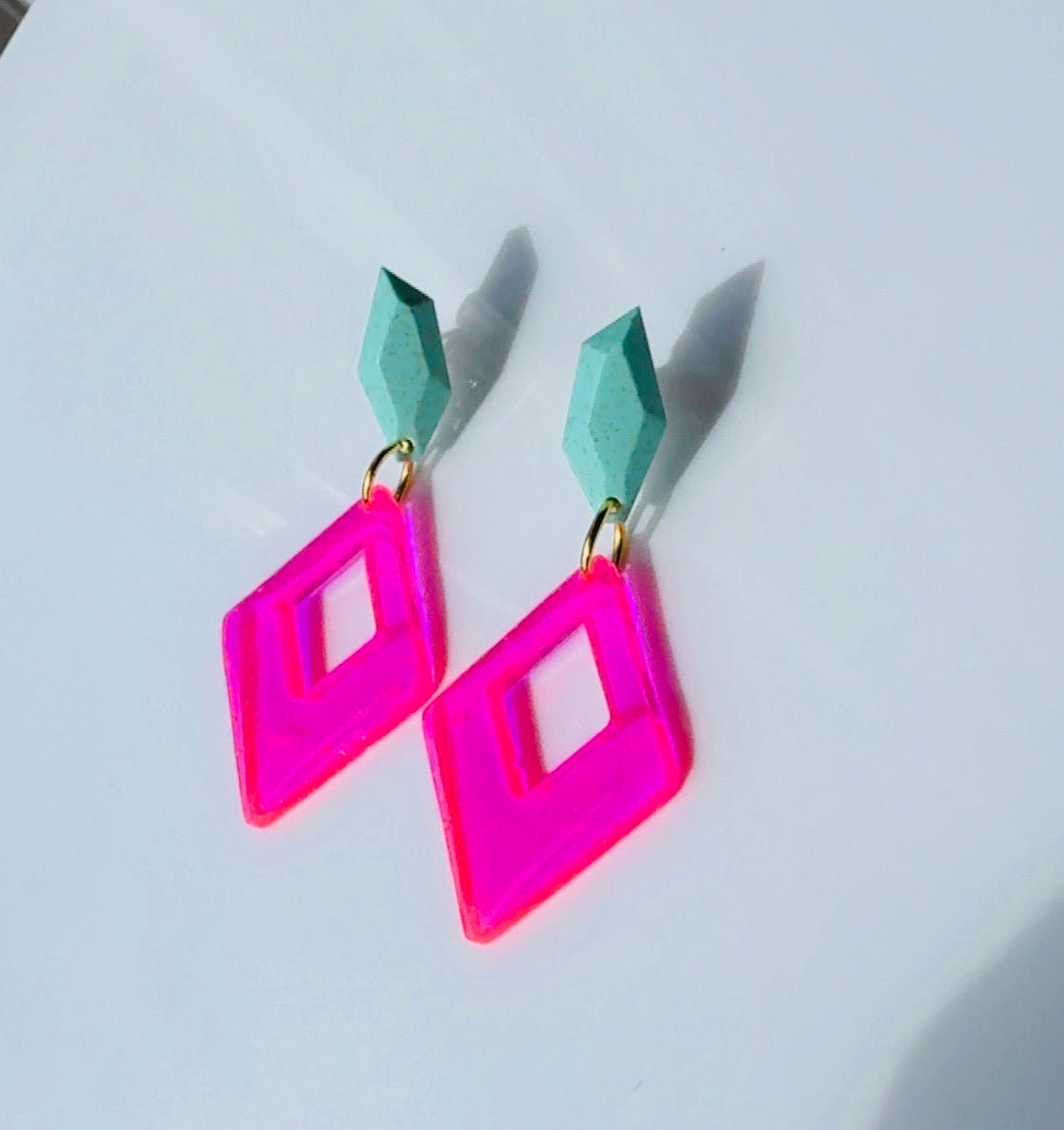 Hot Pink Geo Drop Earrings