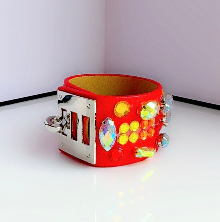 Red Leather Bling Cuff
