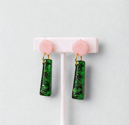 Emerald Green Pink Floral Ear Candy