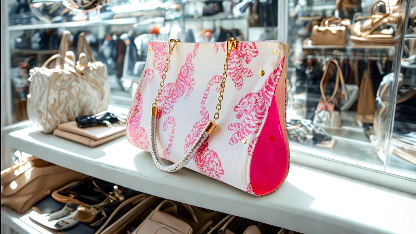 Pink Tiger Linen Handbag ￼￼￼