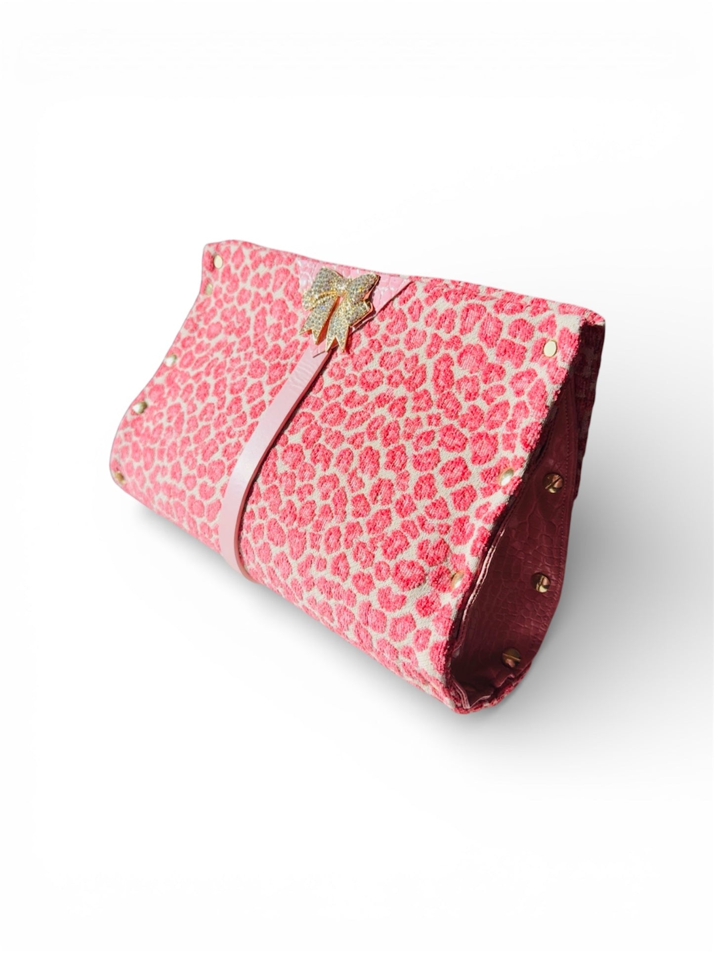 Pink Leopard Chenille Clutch