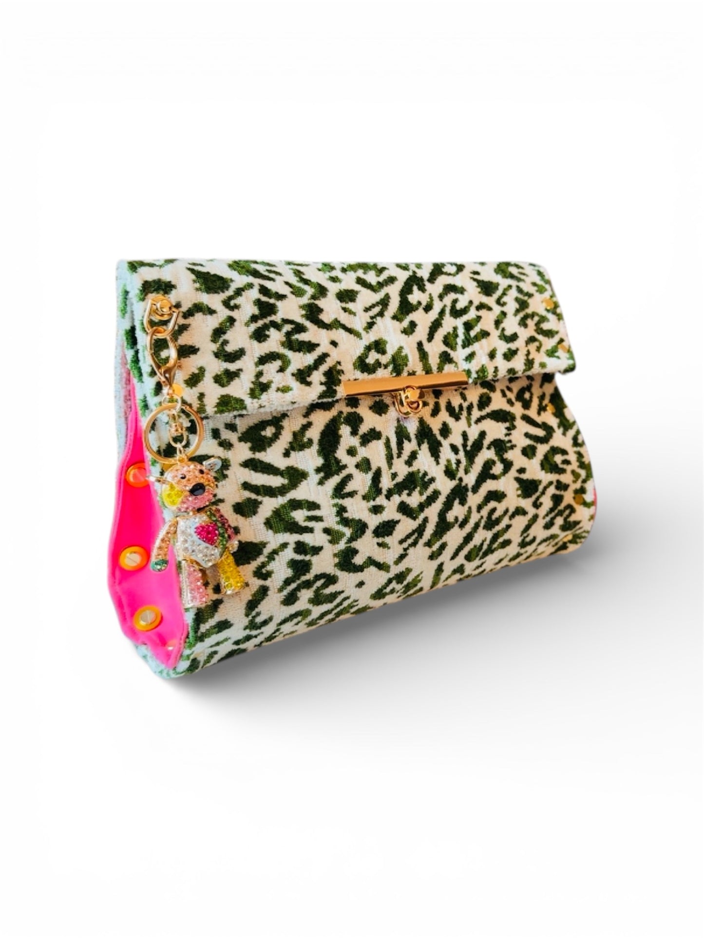 Wicked Green and Pink Clutch with Bear Keychain