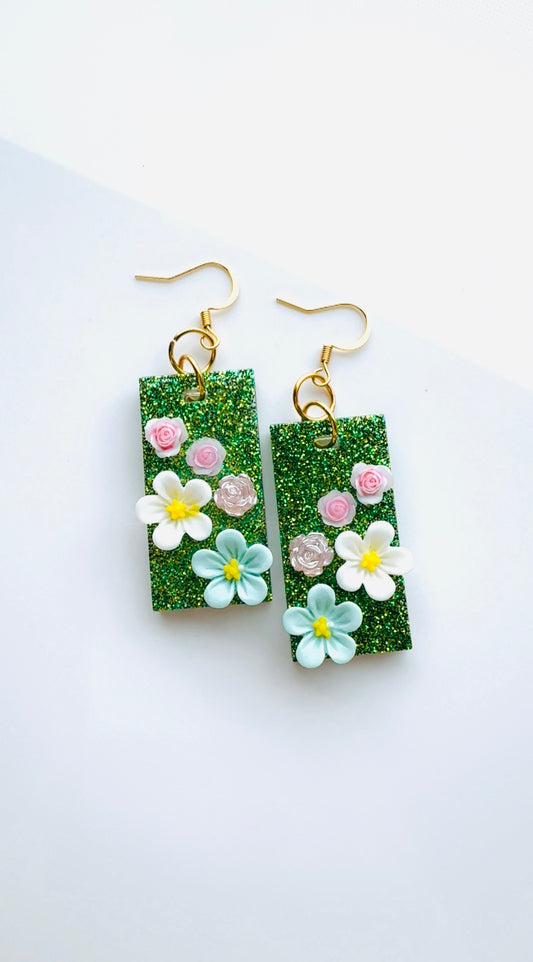Green Garden Floral Earrings