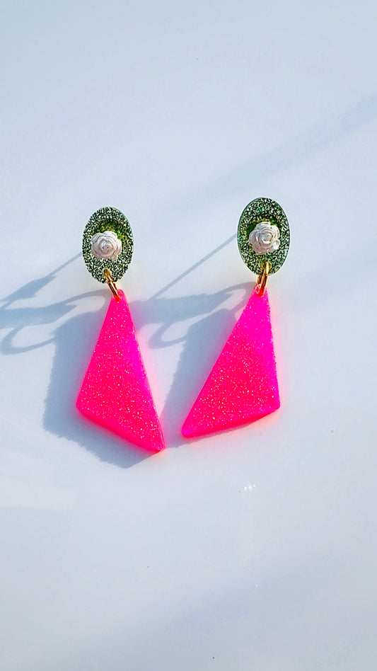 Hot Pink Pendulum Earrings ￼