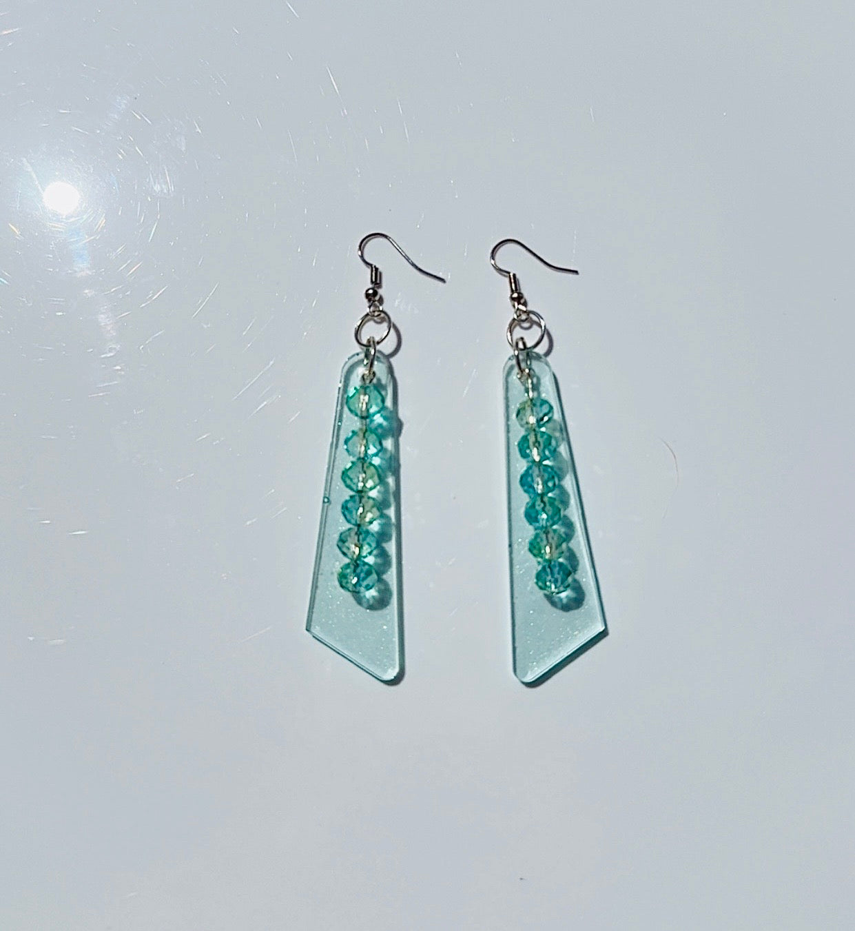 Mint Green Beaded Fan Earrings