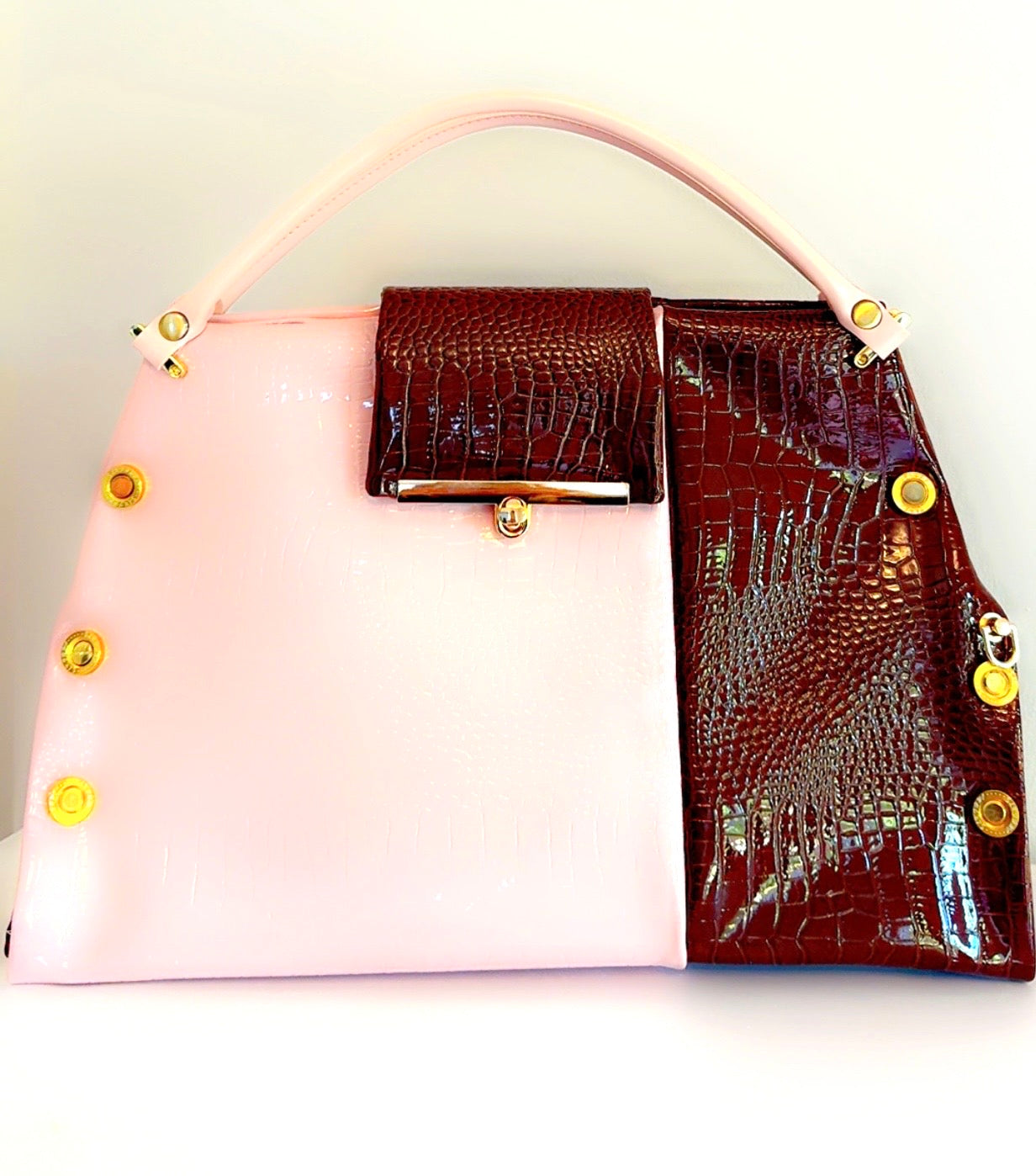 Blush and Chocolate Patent Leather Handbag