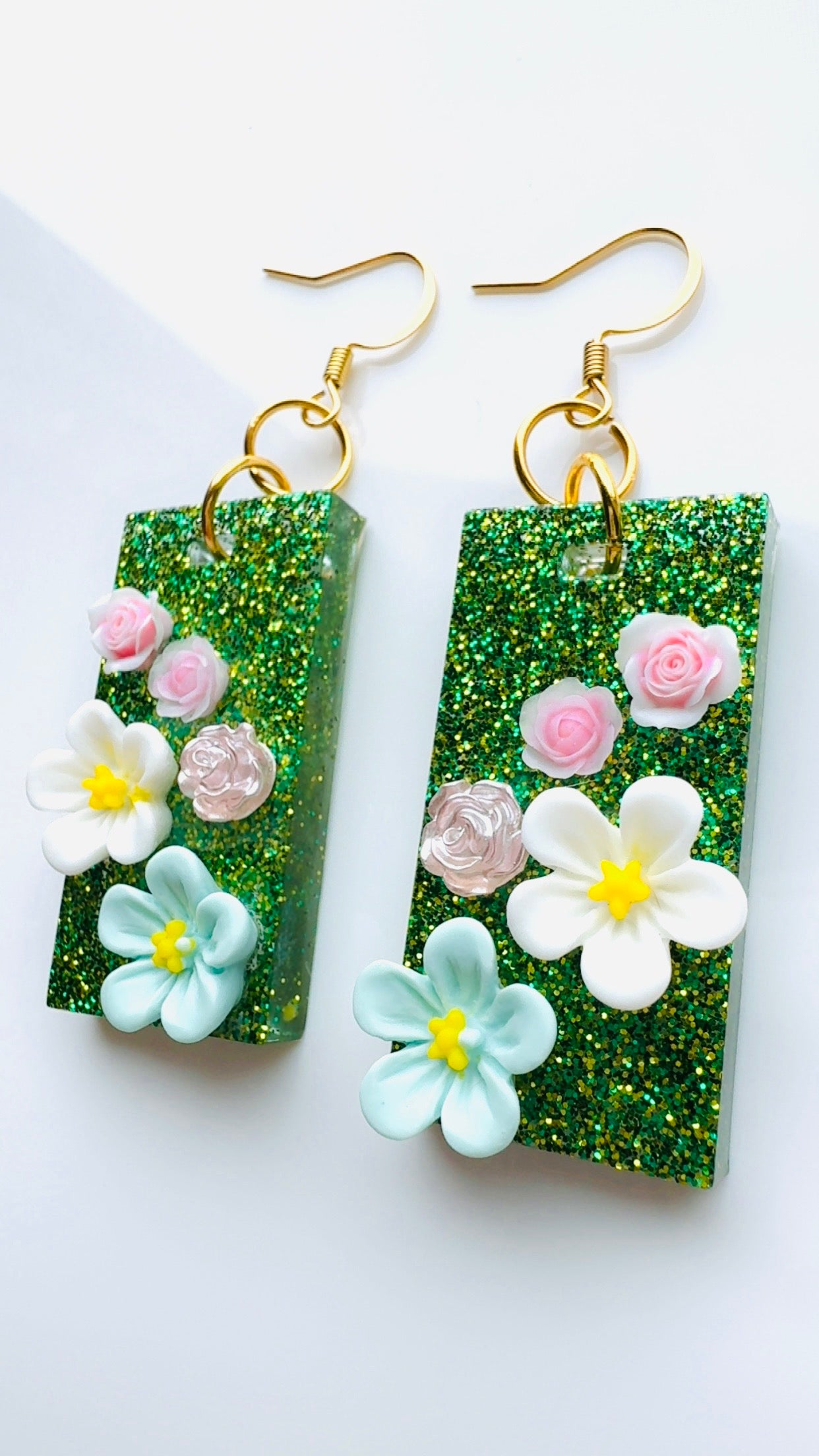 Green Garden Floral Earrings