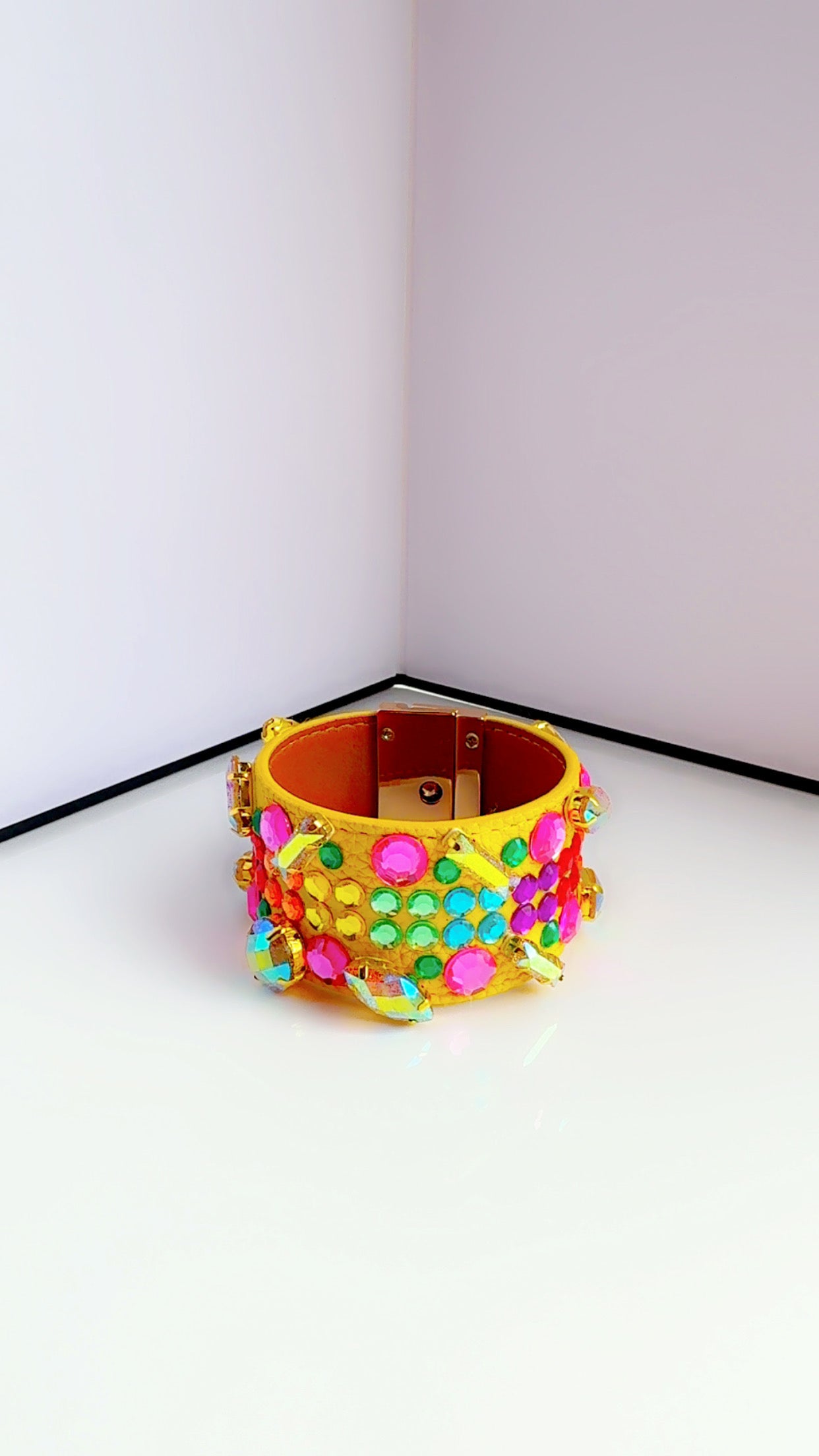 Yellow Leather Bling Cuff