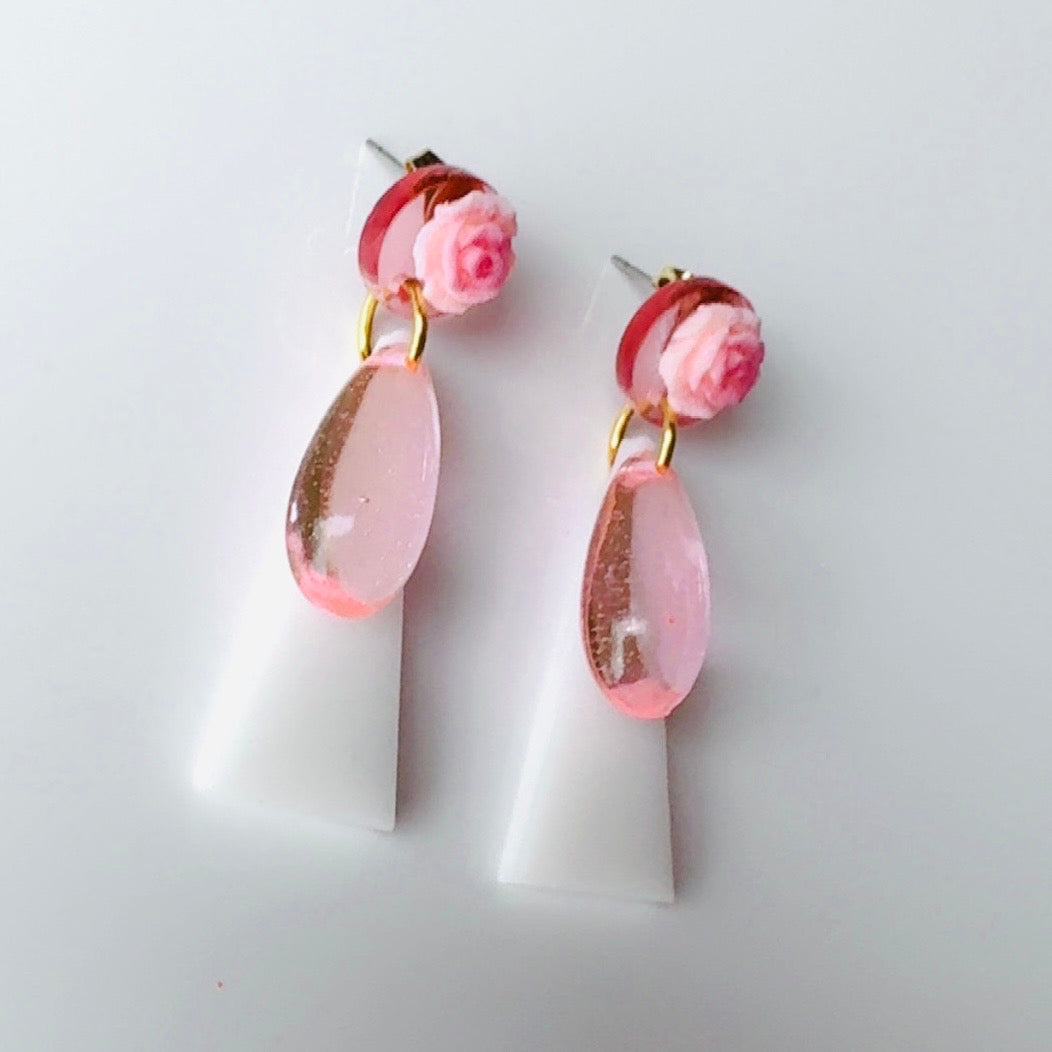 Pink Teardrop Floral Earrings