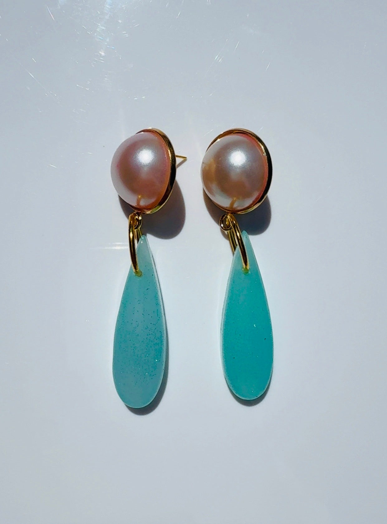 Blush Big Pearl Blue Chandelier Ear Candy