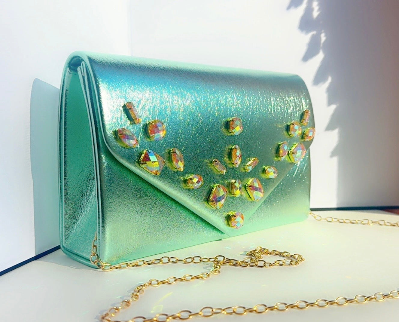 Mint Metallic Bling Clutch