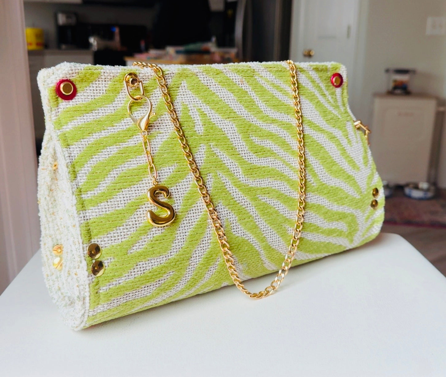Lime Green Zebra Chenille Clutch