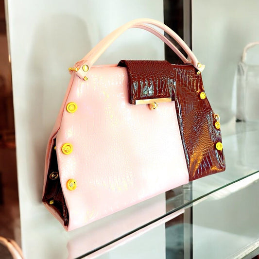 SOLD OUT Blush and Chocolate Patent Leather Handbag