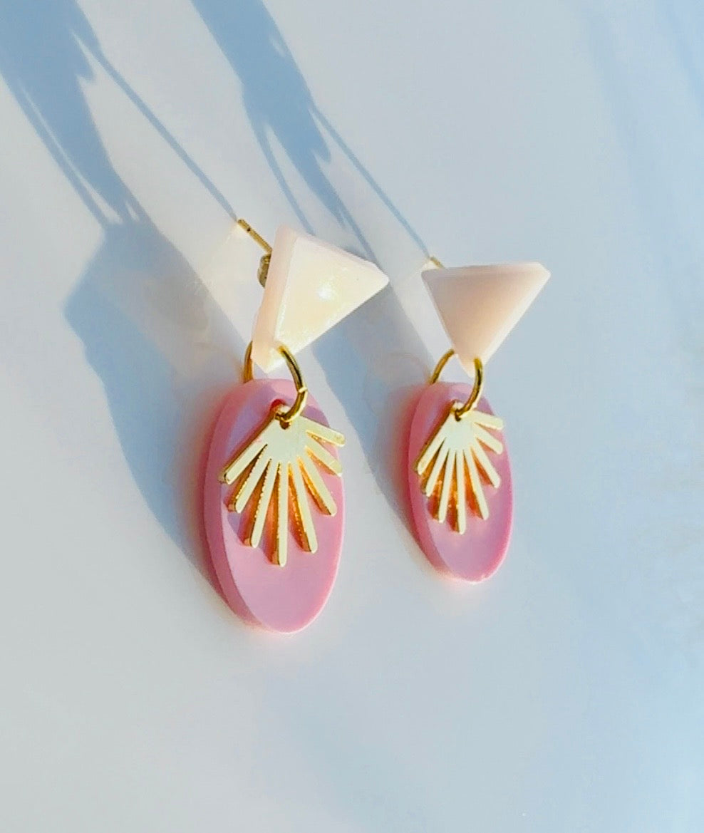 Pink Triangle Sunburst Earrings