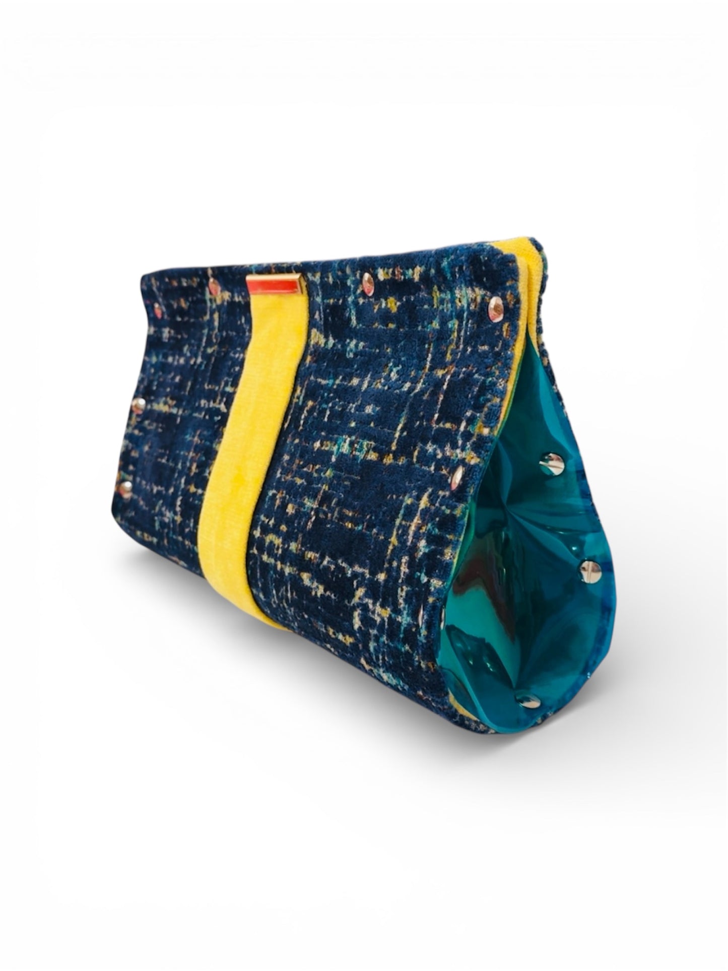 Teal Yellow Chenille Clutch