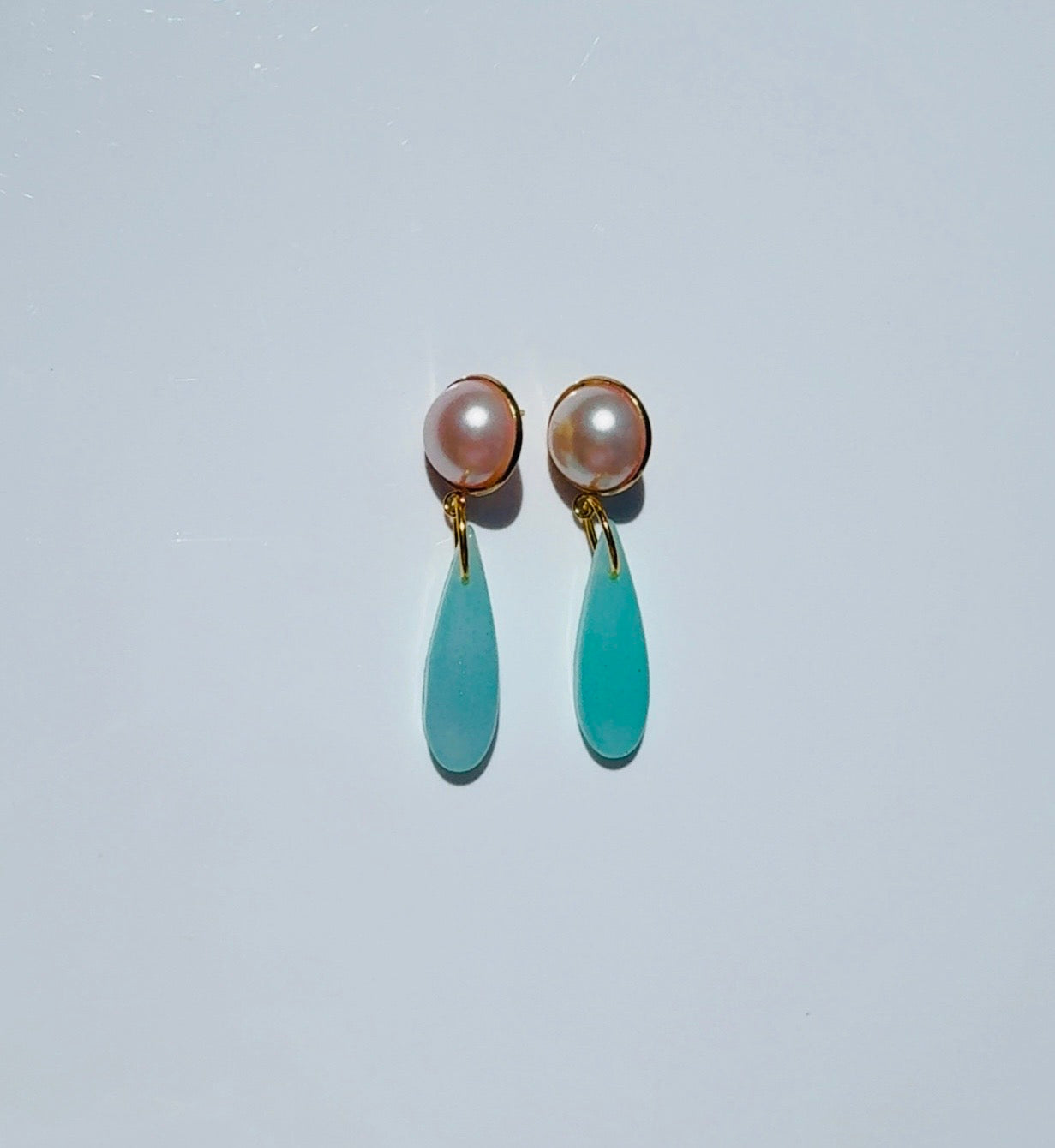 Blush Big Pearl Blue Chandelier Ear Candy
