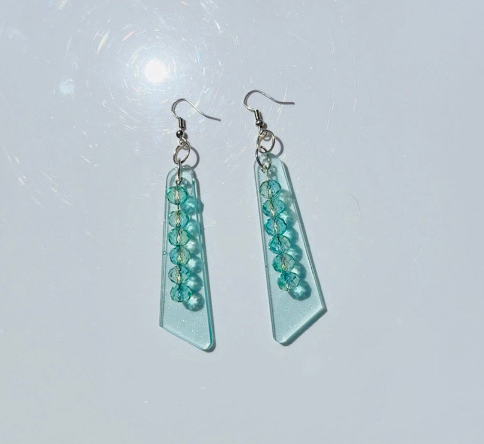 Mint Green Beaded Fan Earrings