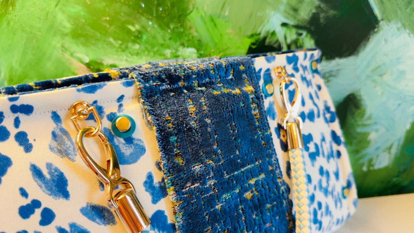 Blue Leopard Vinyl Clutch