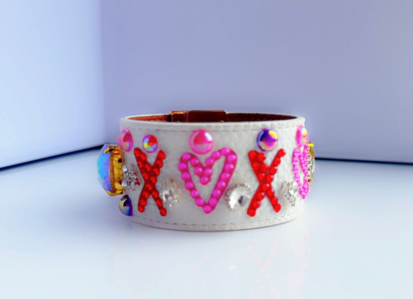 XOXO White Leather Cuff Bracelet