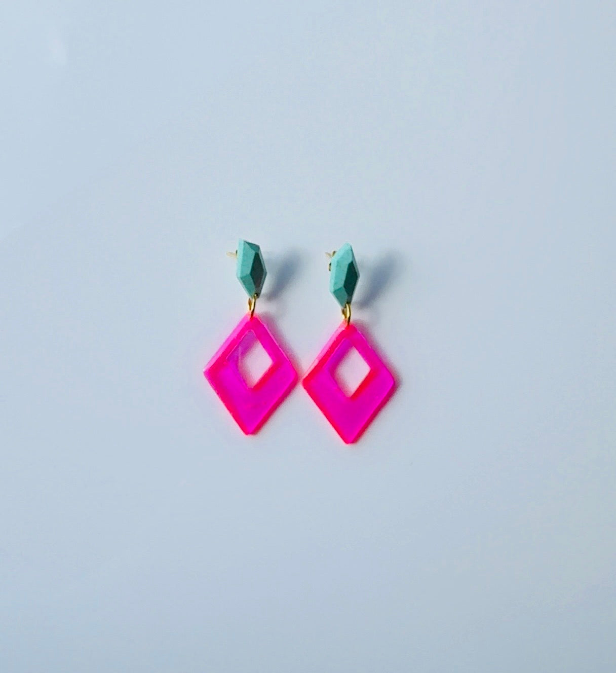 Hot Pink Geo Drop Earrings