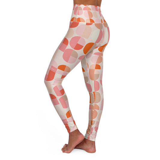 High-Waisted Geo Print Yoga Leggings — Soft Pink & Peach Abstract