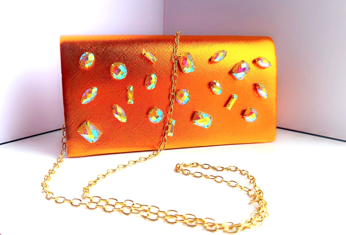 Orange Metallic Bling Clutch