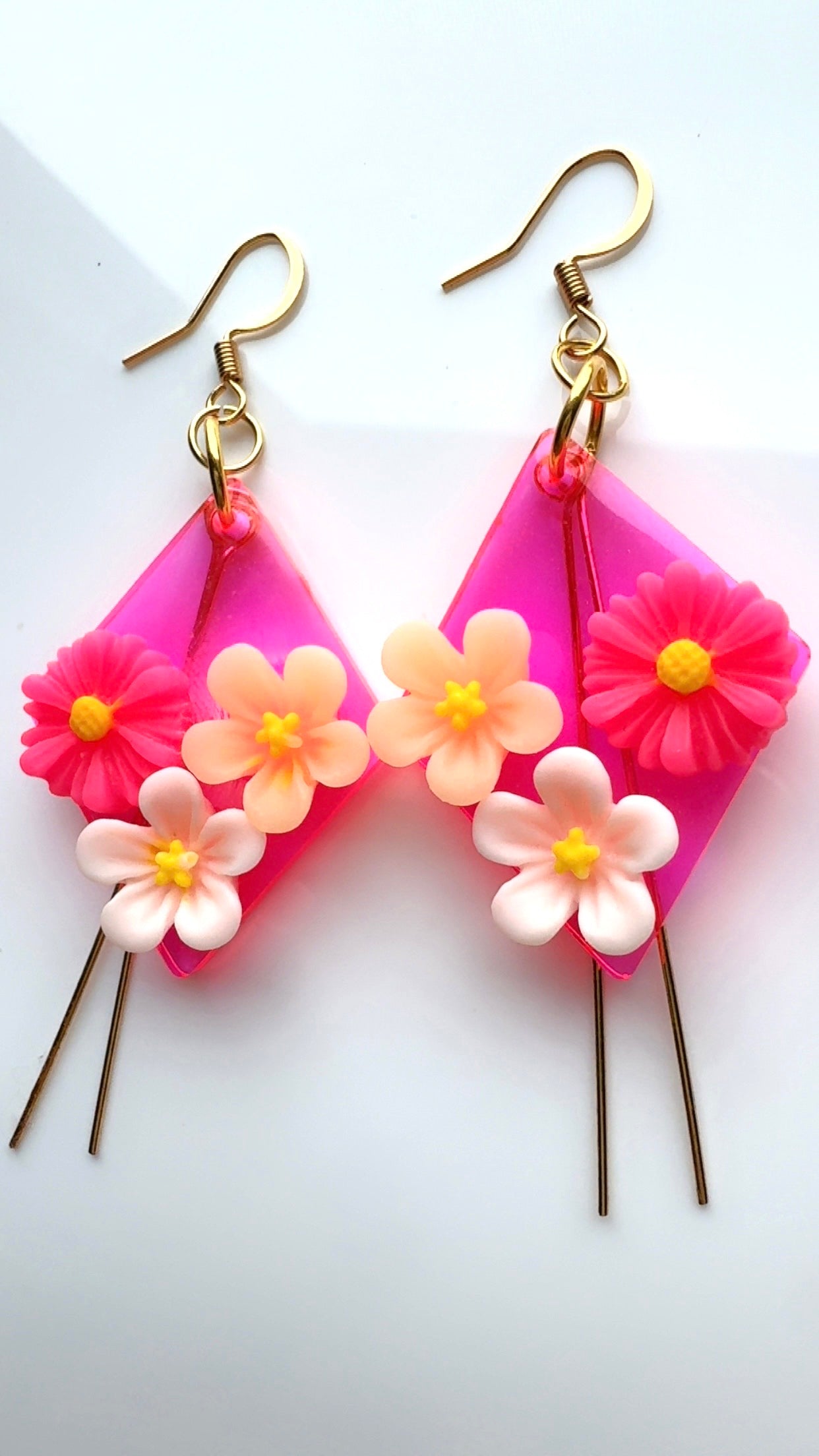 Hot Pink Floral Dangle Earrings