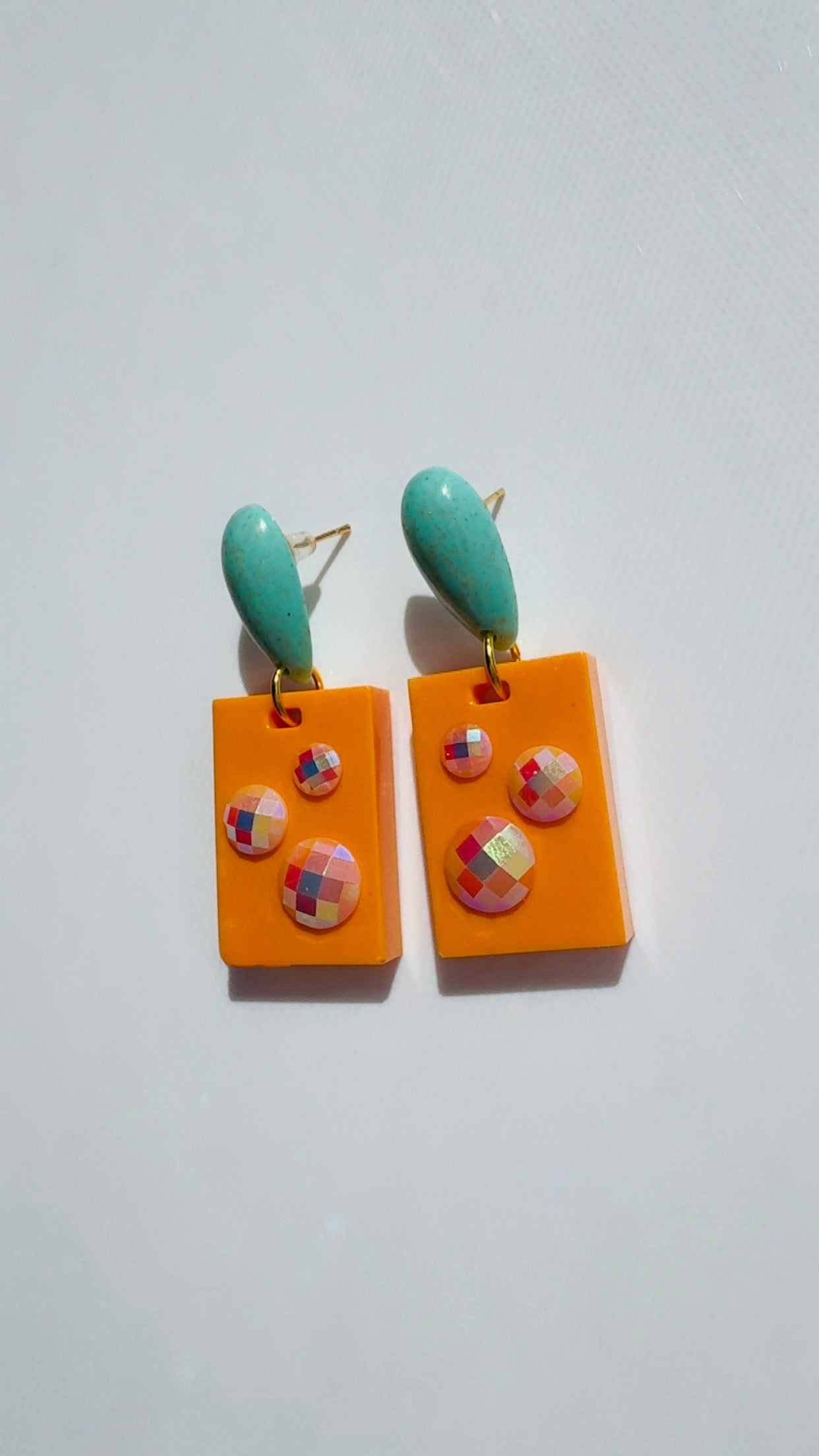 Orange Turquoise Rectangle Dangle Earrings