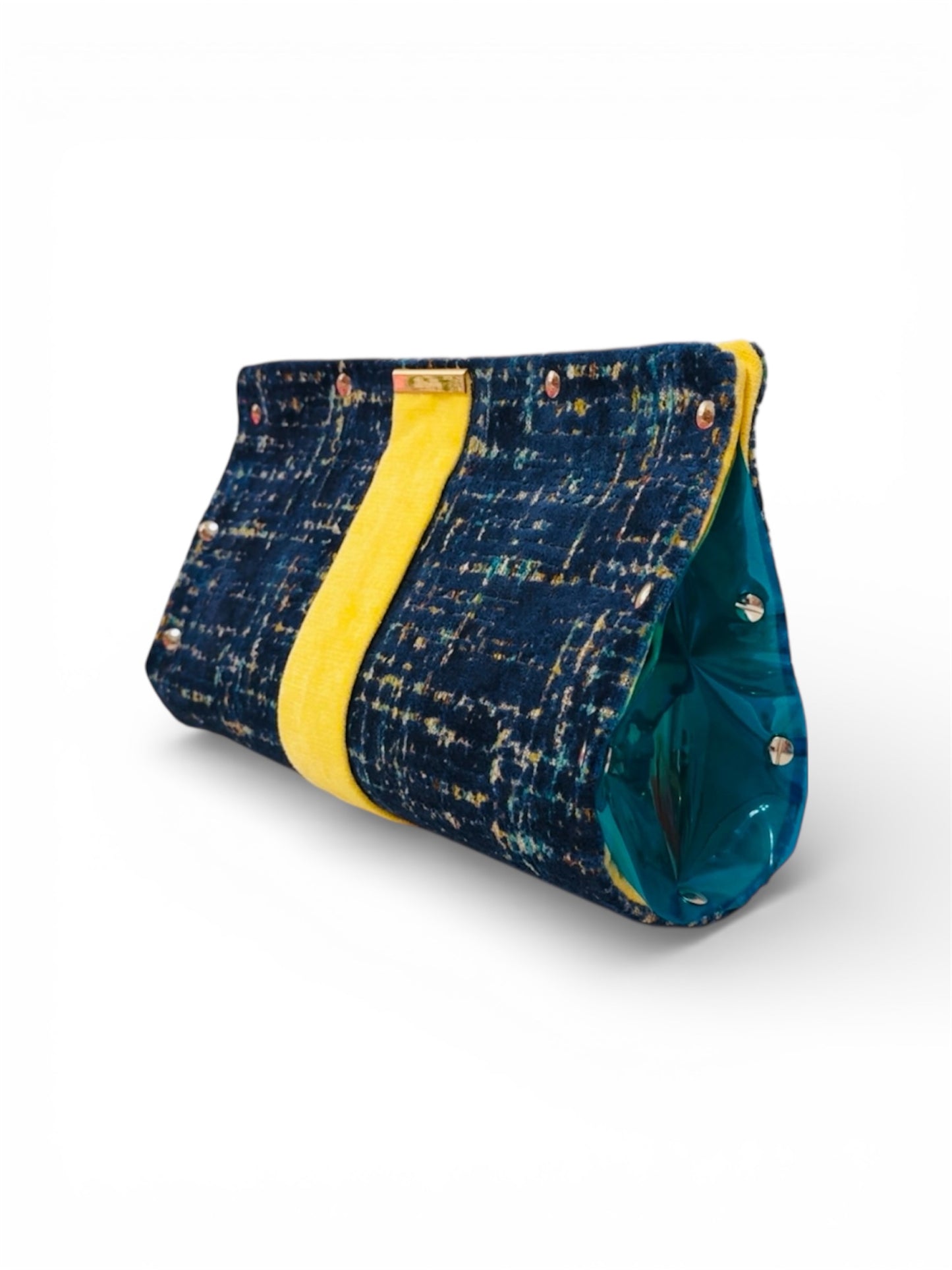 Teal Yellow Chenille Clutch