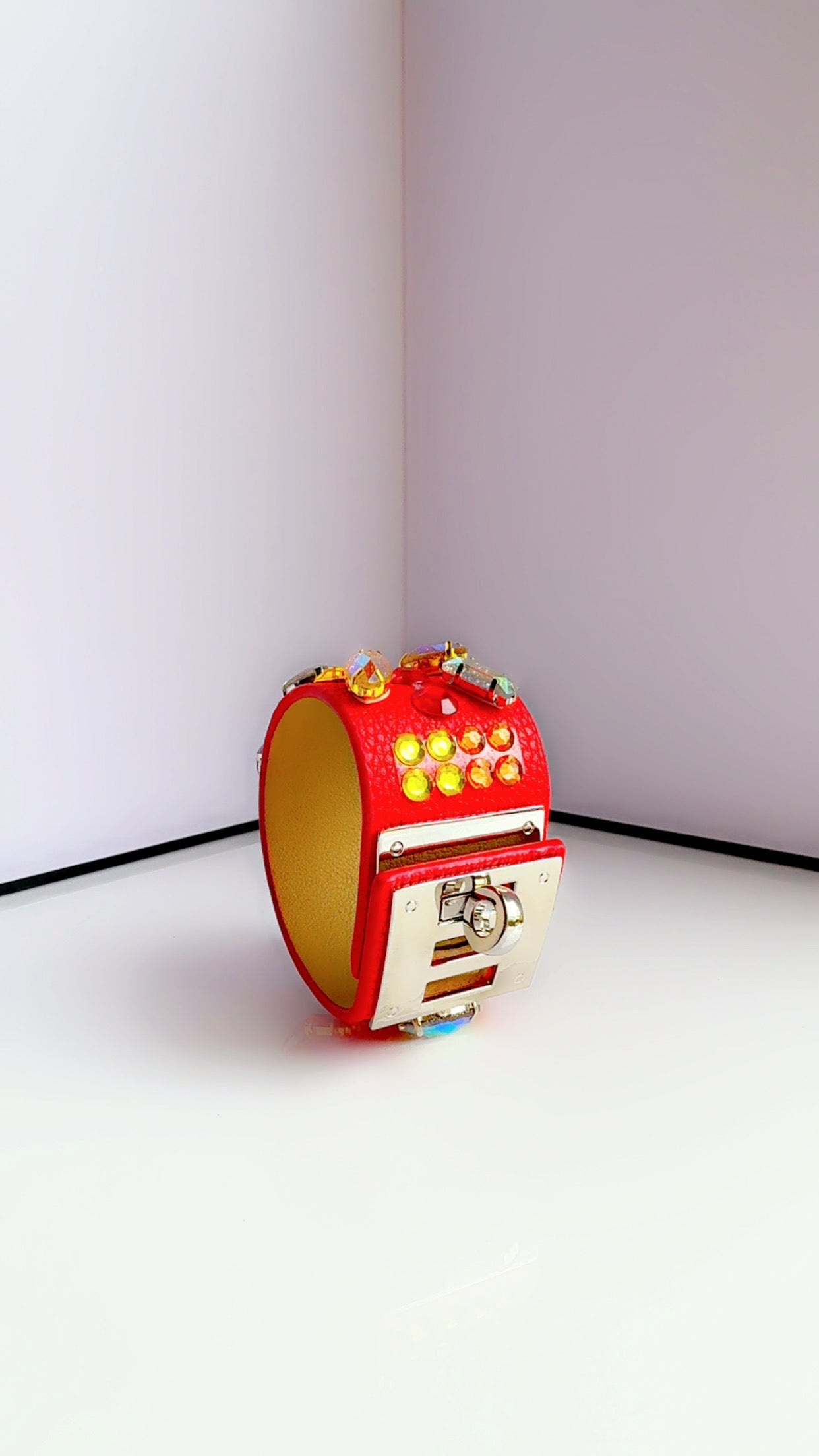 Red Leather Bling Cuff