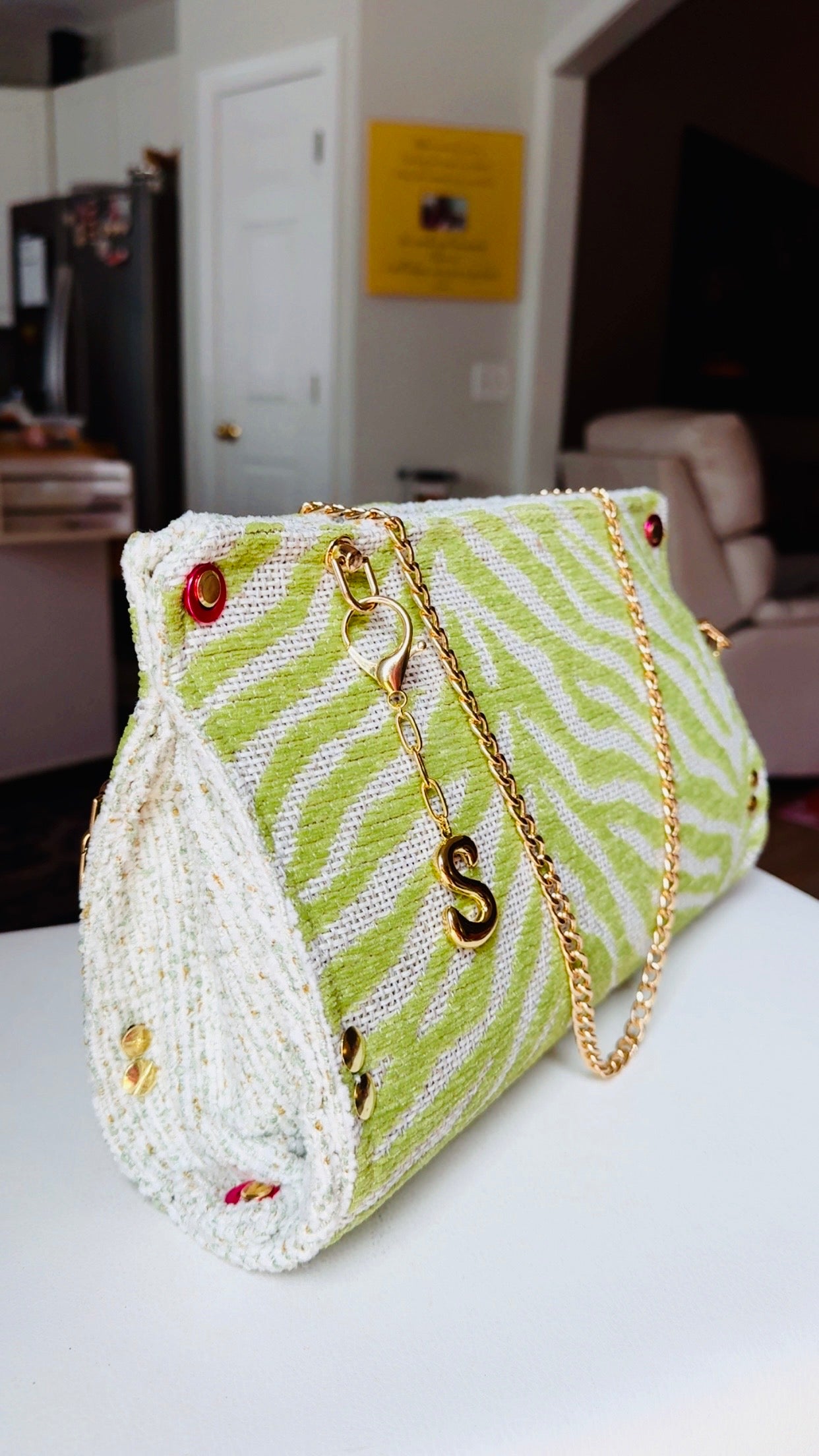 Lime Green Zebra Chenille Clutch