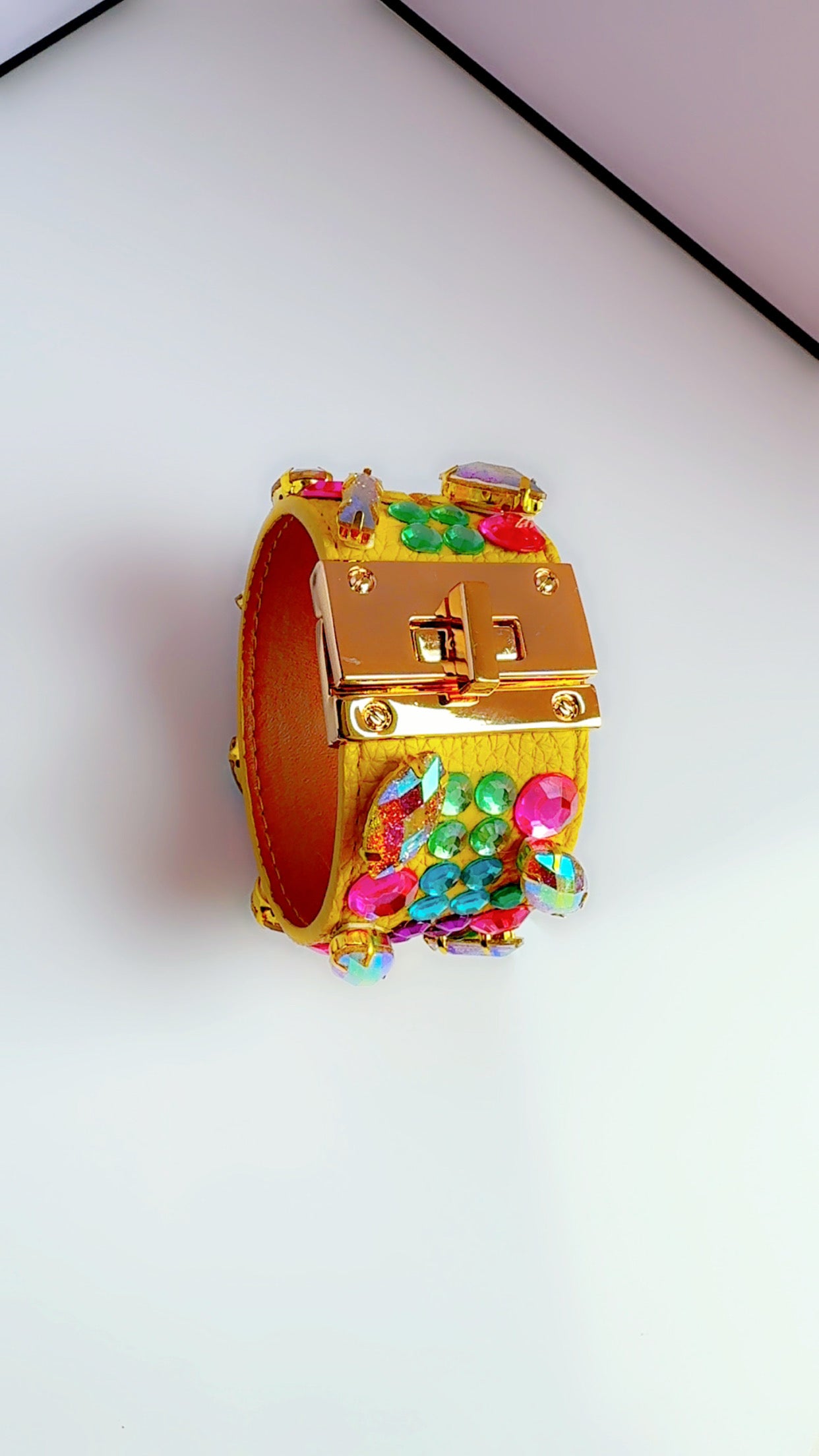 Yellow Leather Bling Cuff